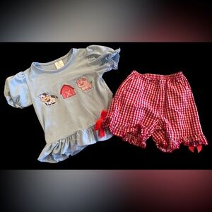Adorable Farm Friends Short Set - Light Blue and Red